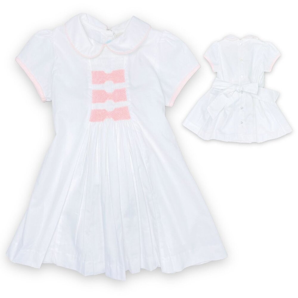 NWT Dondolo White + Pink Embroidered Smocked Dress + Bloomers Outfit Set 24m
